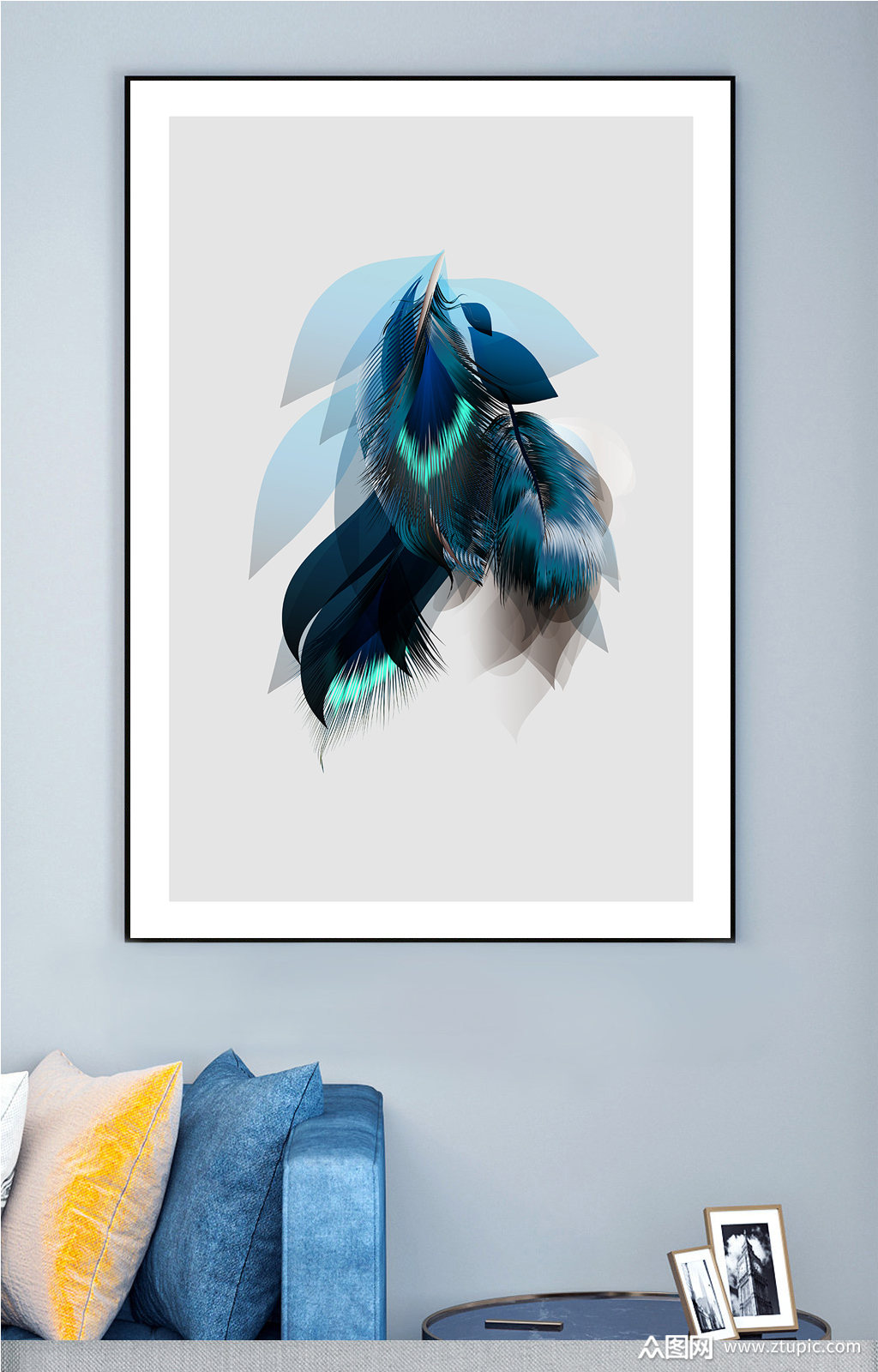 奢华蓝色羽毛装饰画素材