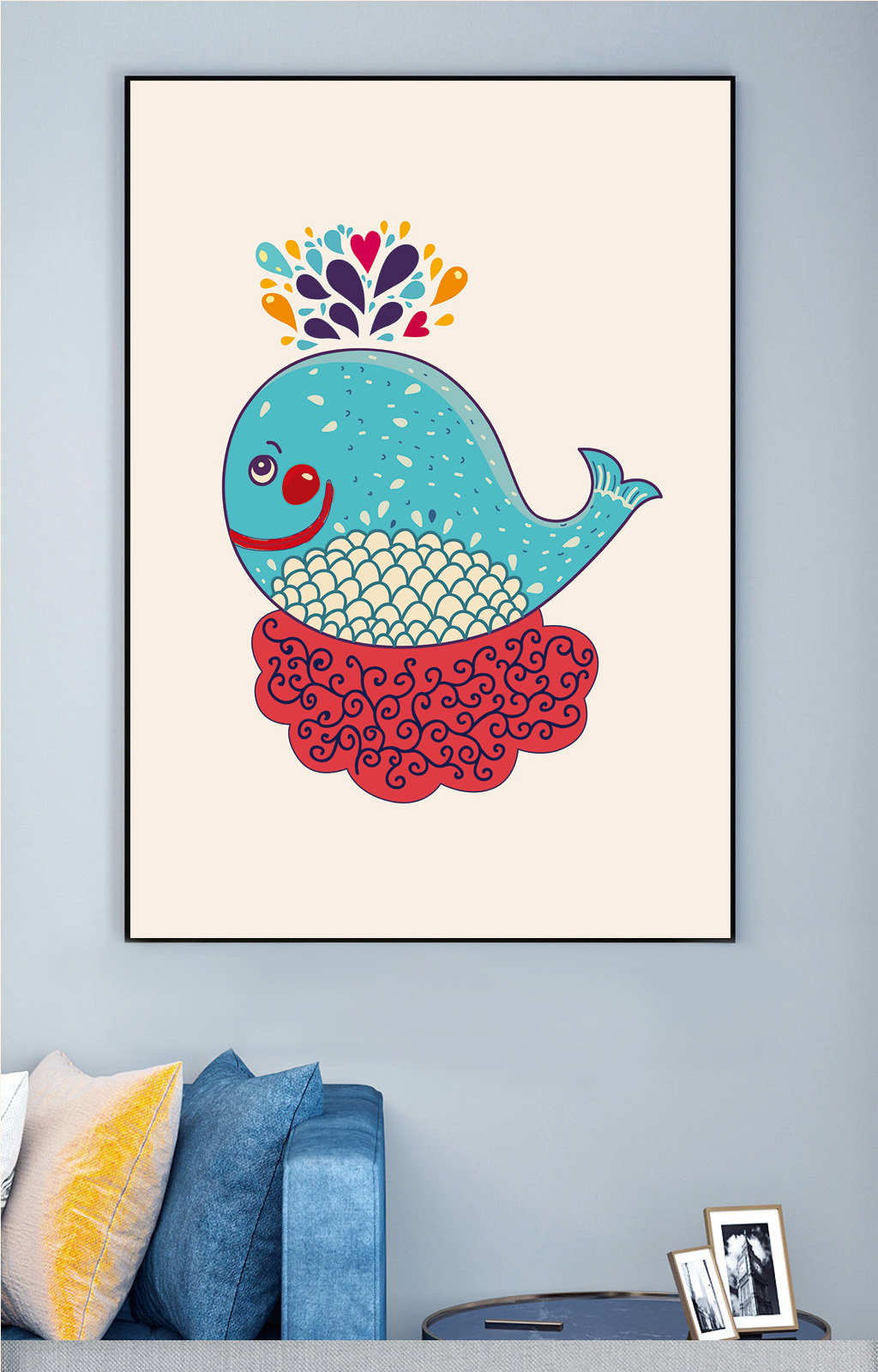 可爱蓝鲸插画装饰画