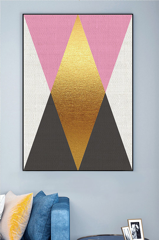 金色三角抽象装饰画立即下载时尚几何三角背景墙孟菲斯风格几何图形