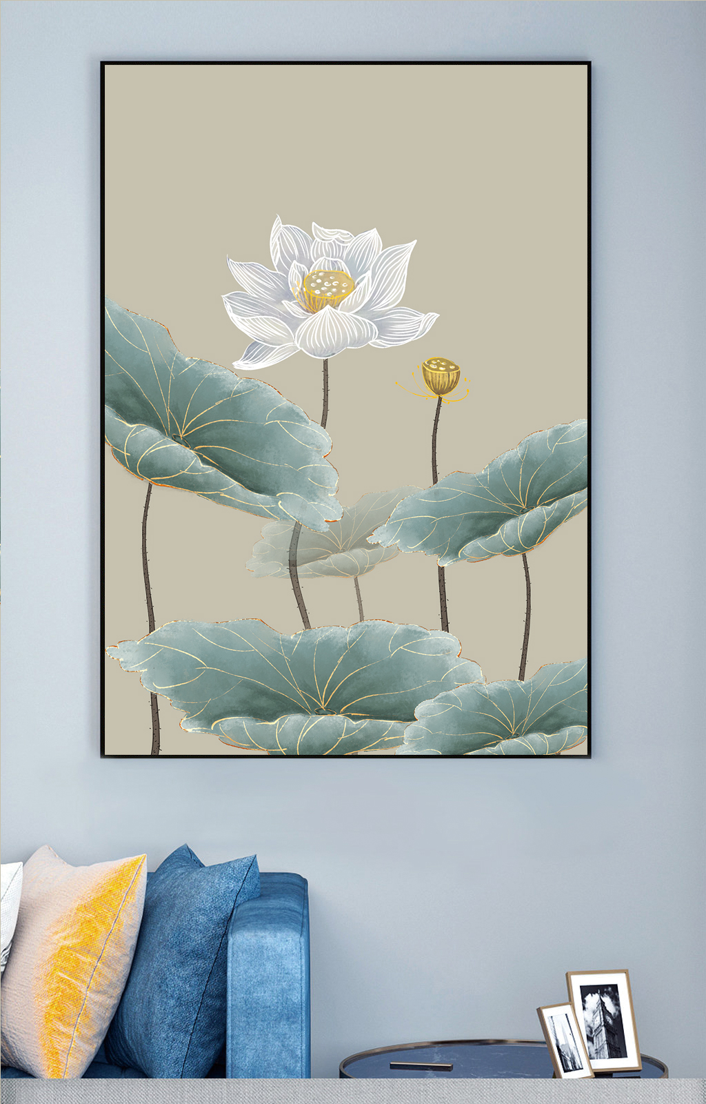 古典荷花工笔装饰画