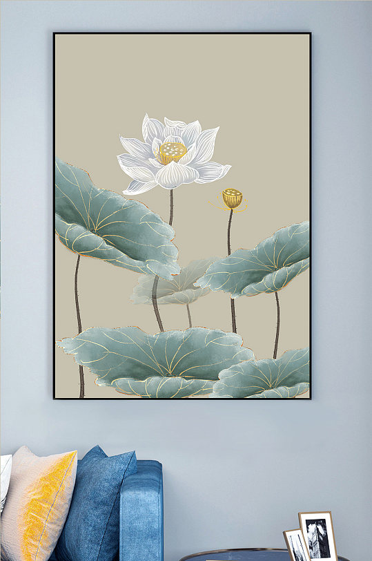 古典荷花工笔装饰画-众图网