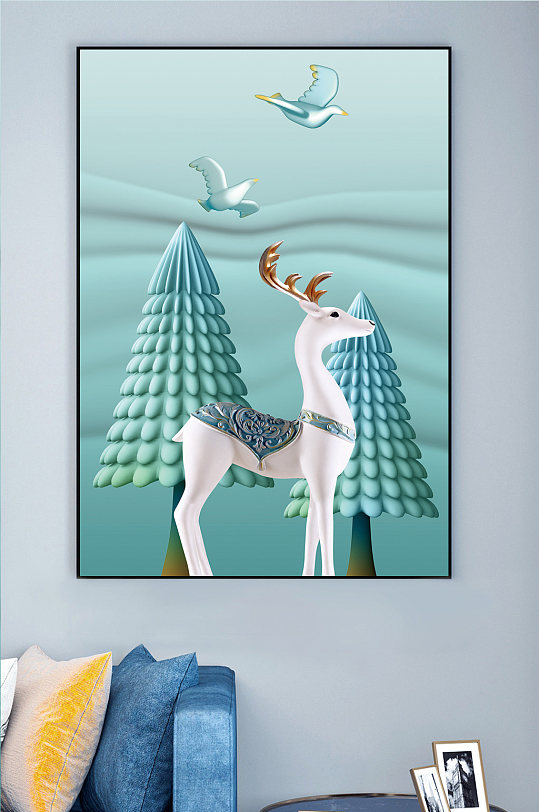 简欧唯美小鹿装饰画