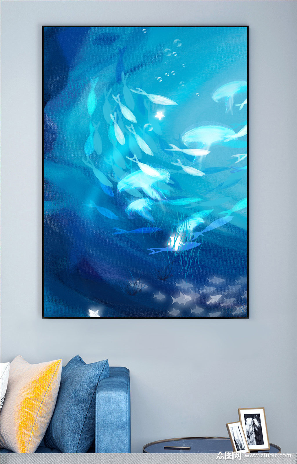 水彩唯美海底装饰画素材