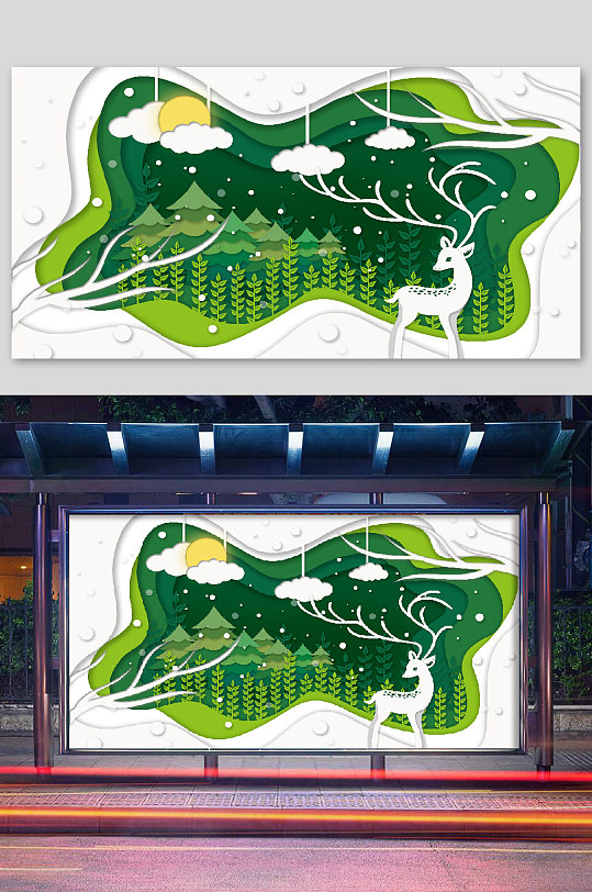 唯美麋鹿插画插图剪纸-众图网