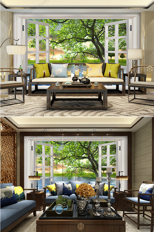 开窗的风景自然电视墙-众图网