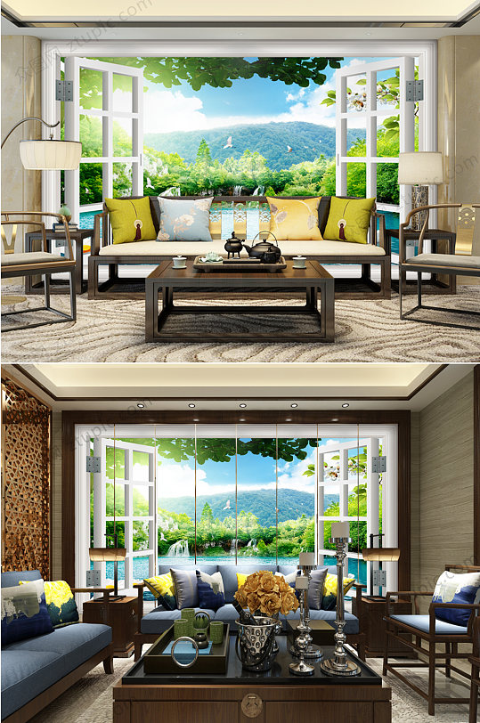 窗外风景自然风光电视墙-众图网