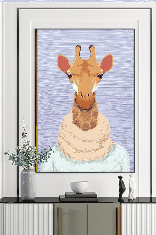 冬装的长颈鹿装饰画