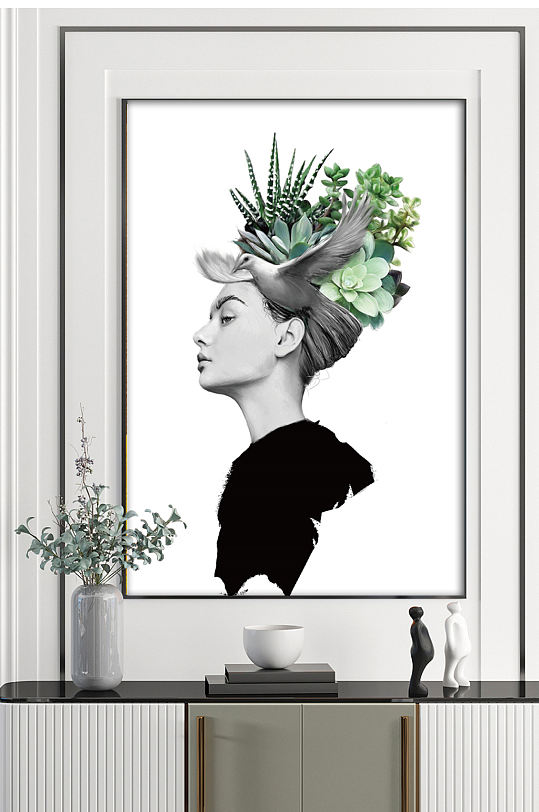 鲜花飞鸟头饰装饰画