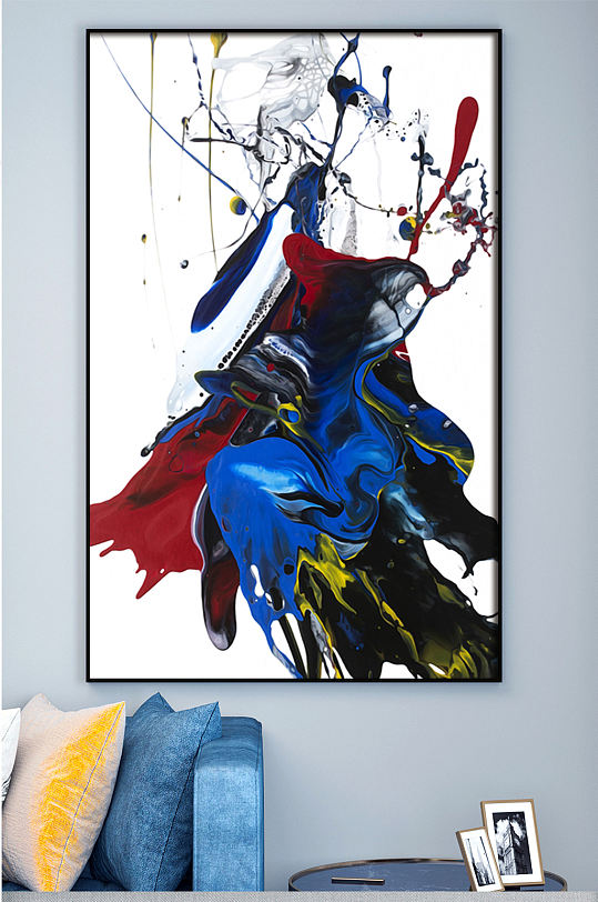 泼墨蓝红大理石装饰画