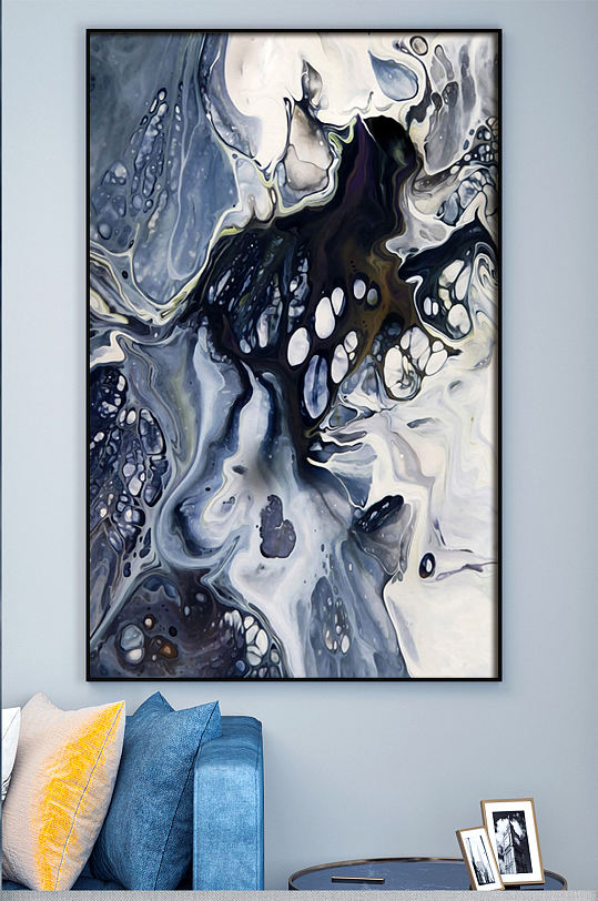 蓝白色烟雾状装饰画