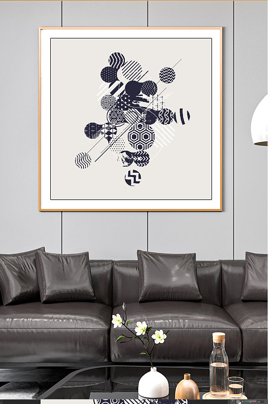 现代几何纹理装饰画黑白-众图网