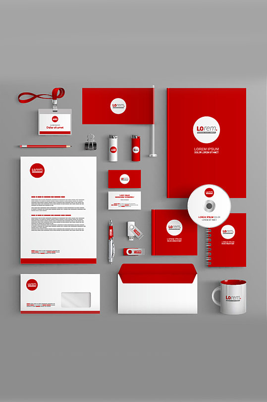 国外办公用品高端样机大红-众图网