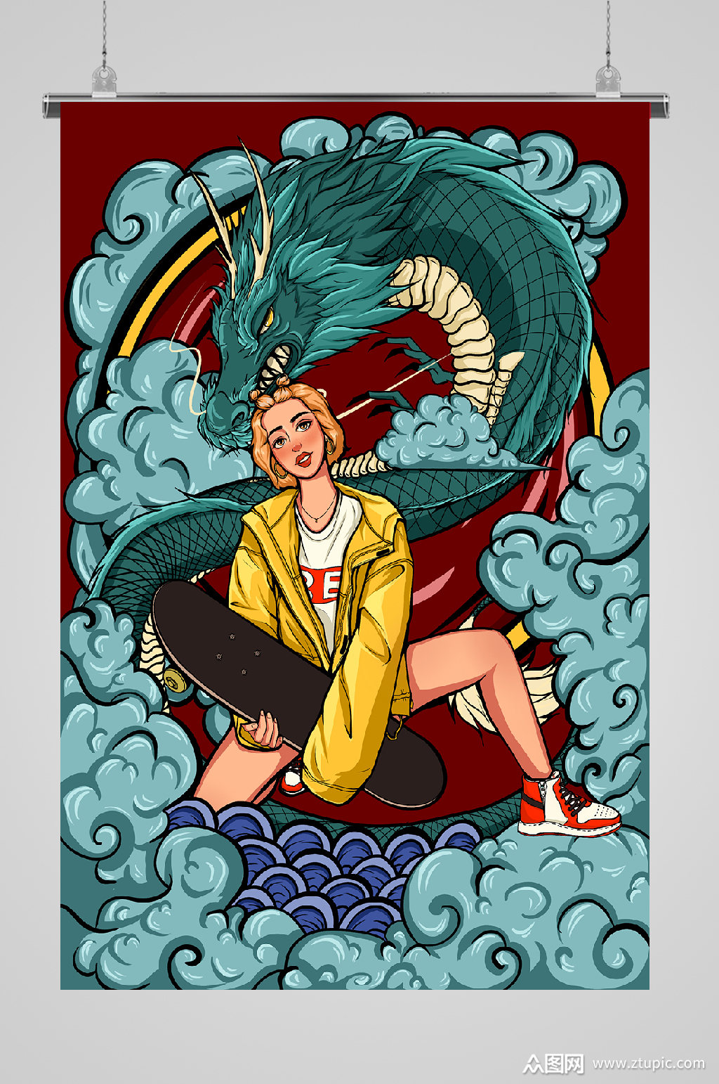 国潮人物插画龙翔九天