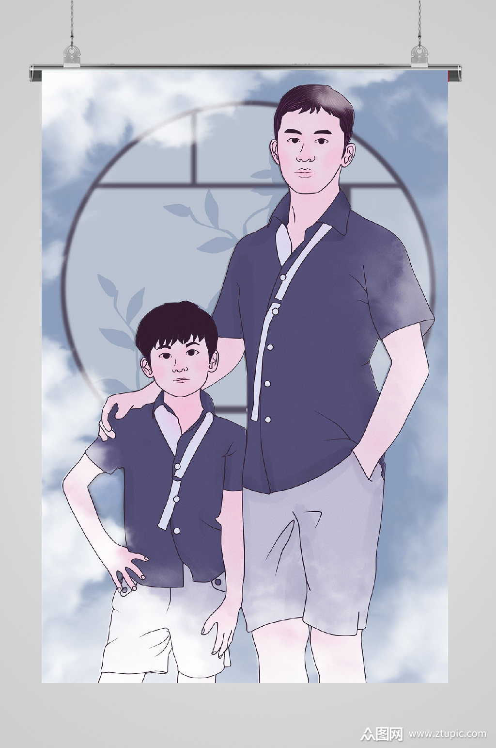 父亲节宣传插画父子