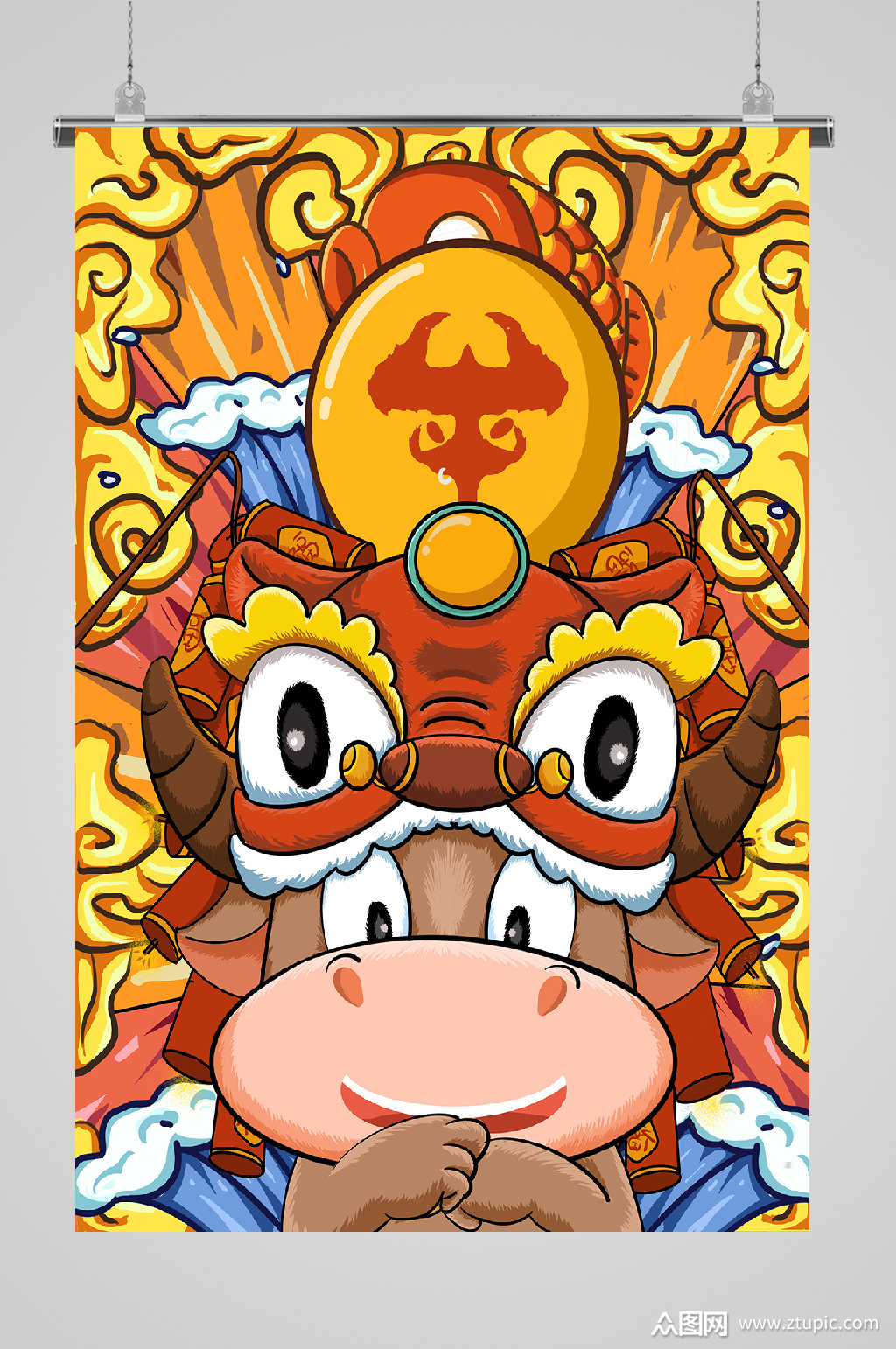 牛年高端宣传插画金牛拜年