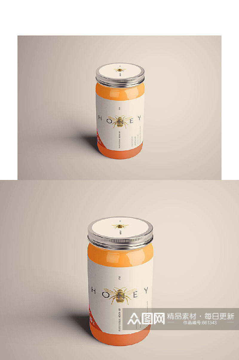 高档蜂蜜玻璃罐头俯视图包装罐子样机设计图素材