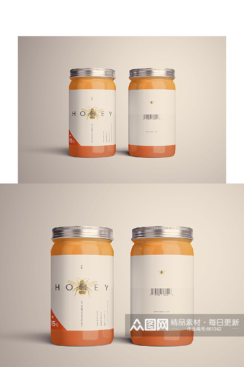 高档蜂蜜玻璃罐头双联罐子包装设计素材