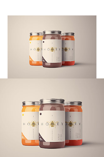 高档蜂蜜玻璃罐头三联罐子样机包装设计效果图