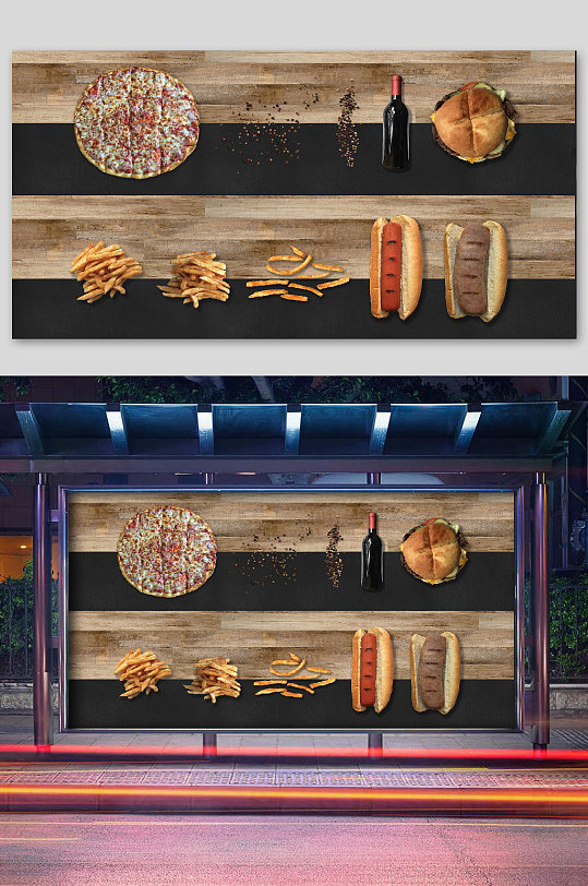 食材摆放装饰海报香肠披萨