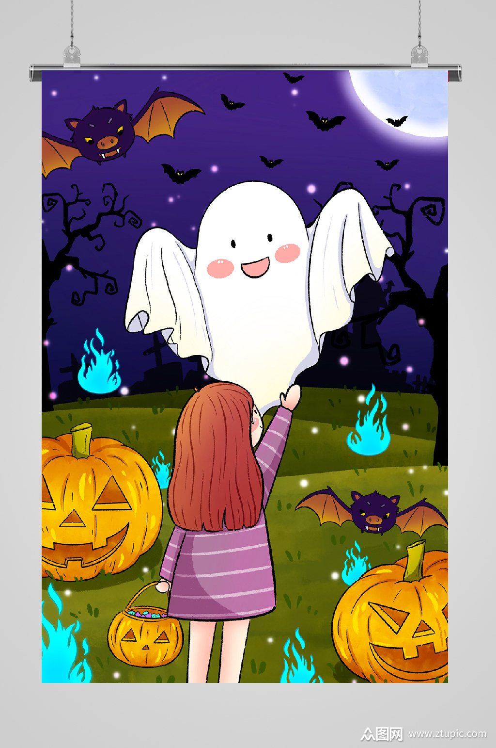 万圣节宣传插画可爱鬼