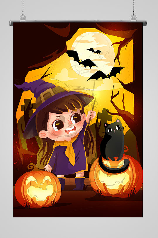 万圣节宣传插画小猫