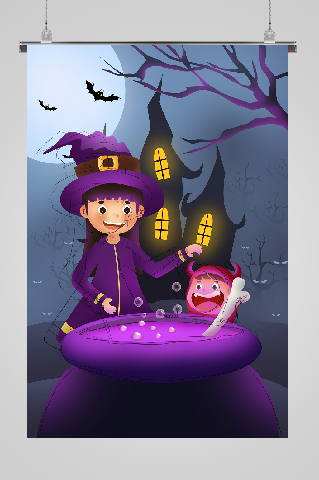 万圣节宣传插画女巫素材