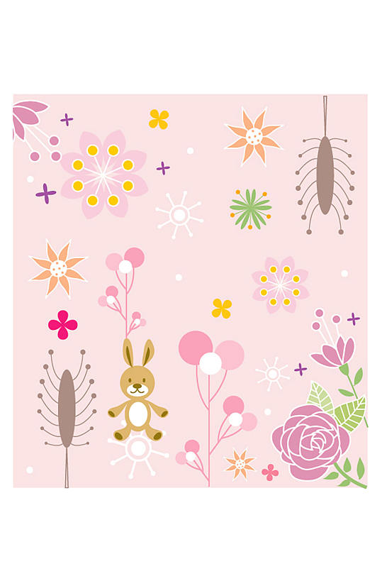 个性可爱小兔子与植物装饰图案