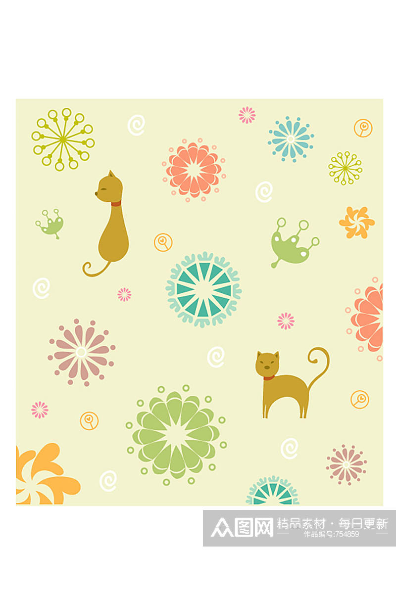个性可爱小花猫装饰图案素材
