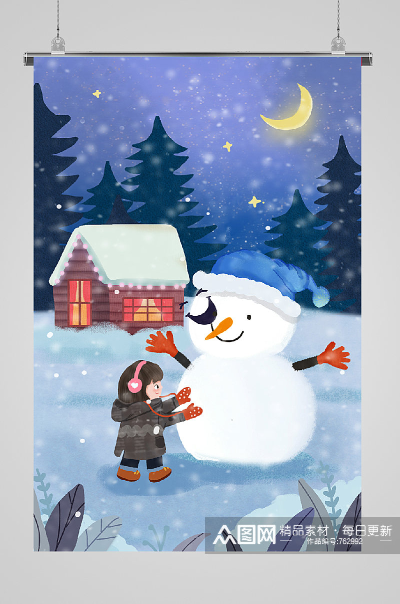 立冬节气堆雪人的小孩宣传插画素材