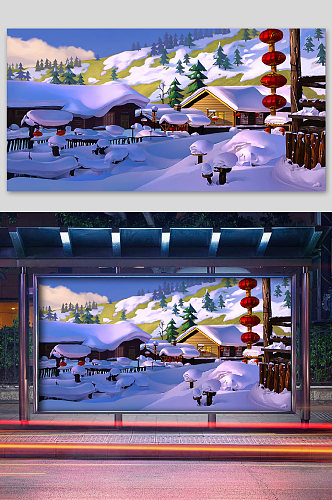 圣诞节喜庆宣传冰雪插画