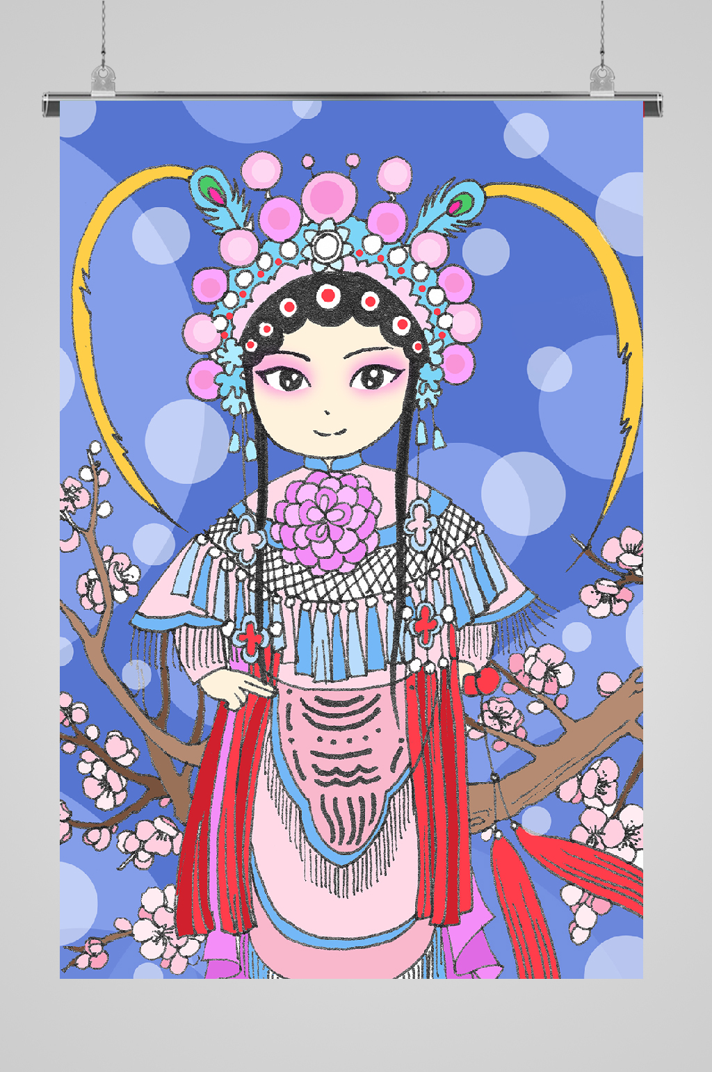 国潮人物蓝色美人宣传插画素材