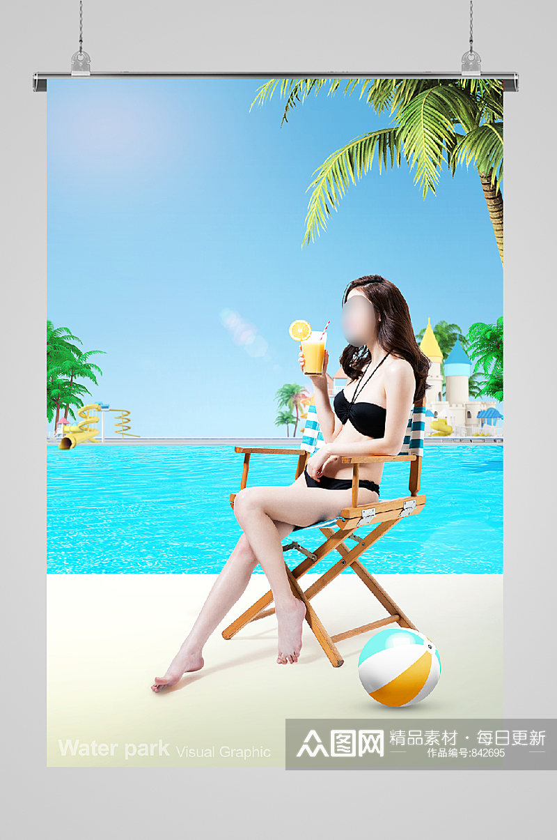 夏日美人海滩游玩宣传海报素材