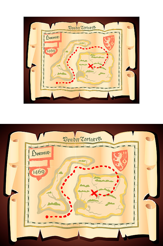 古朴游戏地图藏宝图元素-众图网