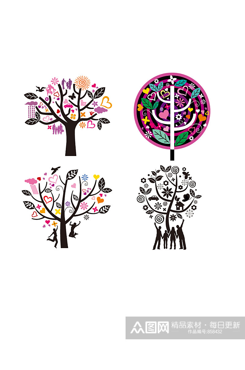 矢量装饰纹理个性创意树木图案素材
