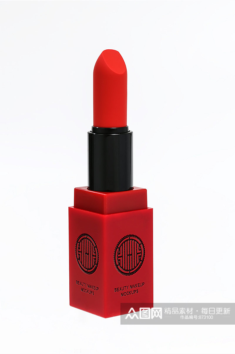 红色国潮口红彩妆产品展示宣传样机素材