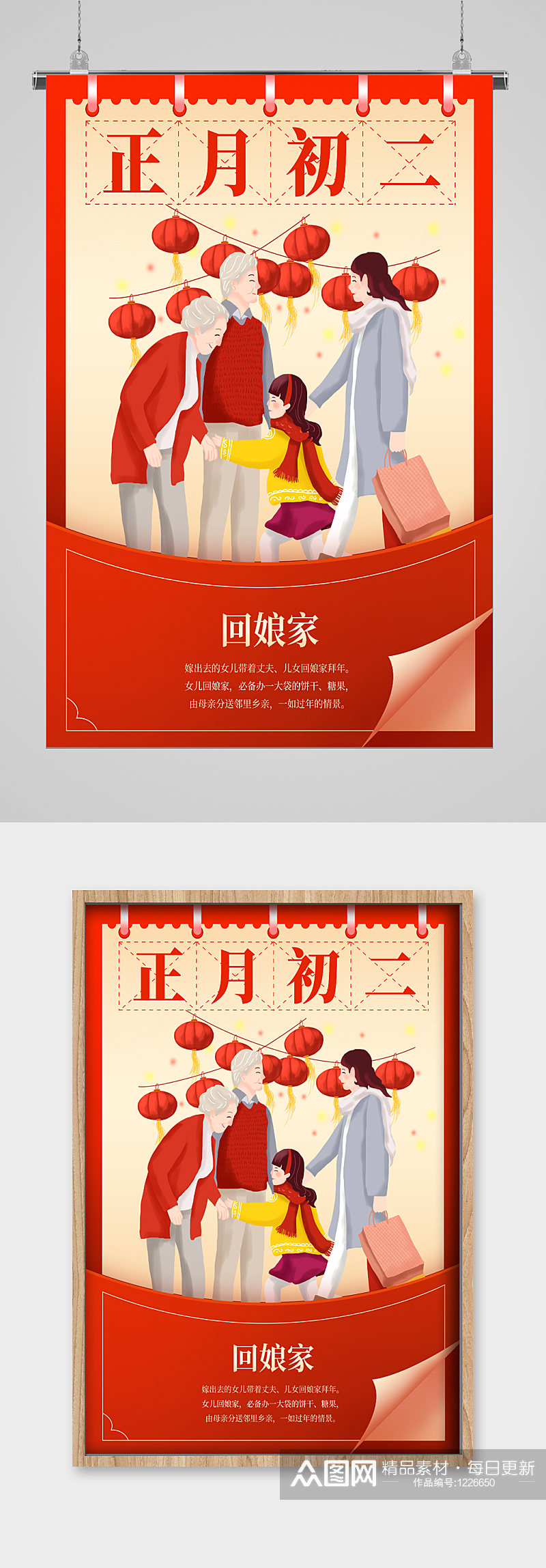 新春习俗正月初二回娘家宣传海报素材