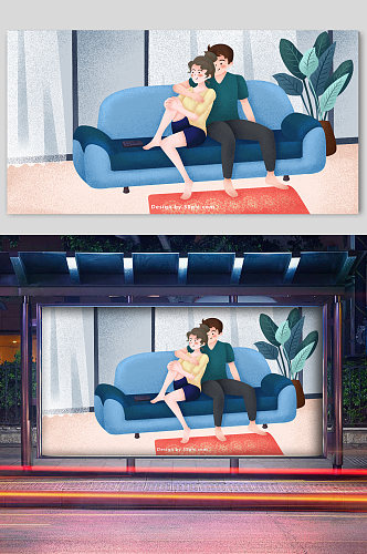 情人节情侣约会爱情宣传插画