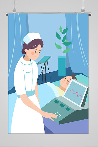 操作机器的护士512护士节宣传海插画