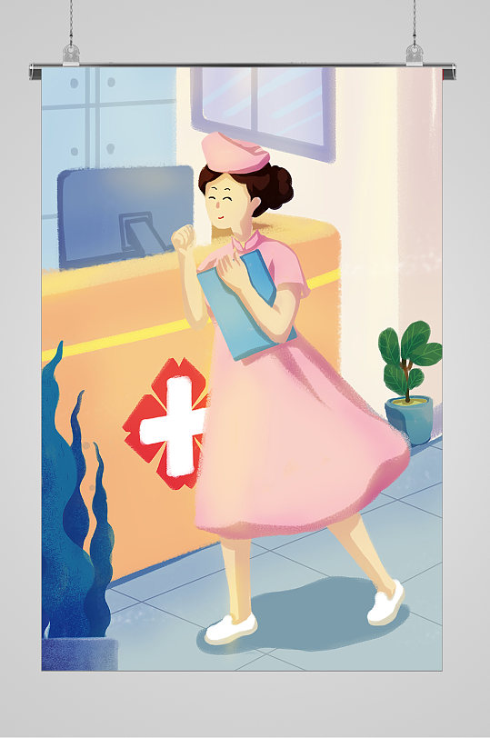 忙碌的护士512护士节宣传插画