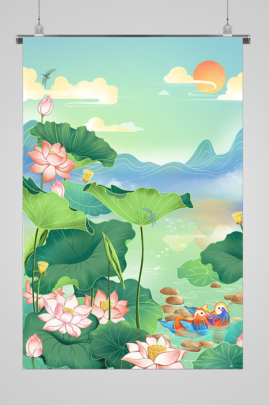 荷塘美景高端插畫