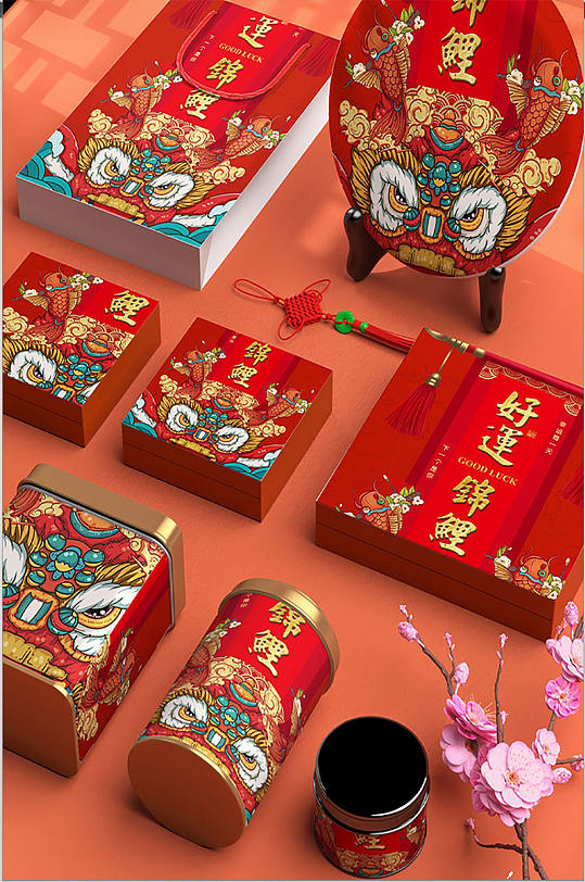 中国年礼盒套装国潮文创样机
