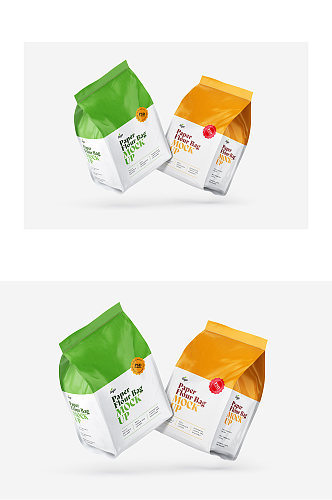 黄色食品袋绿色食品袋宣传展示样机