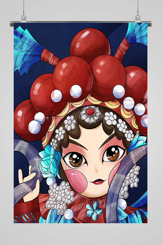 可爱戏曲人物刀马旦宣传插画