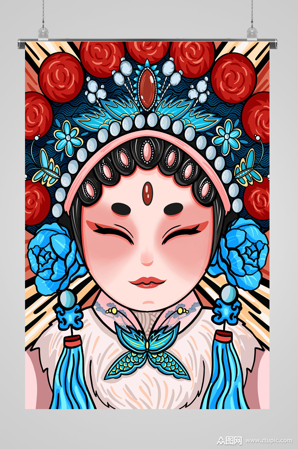 国潮戏曲美人多娇宣传插画素材