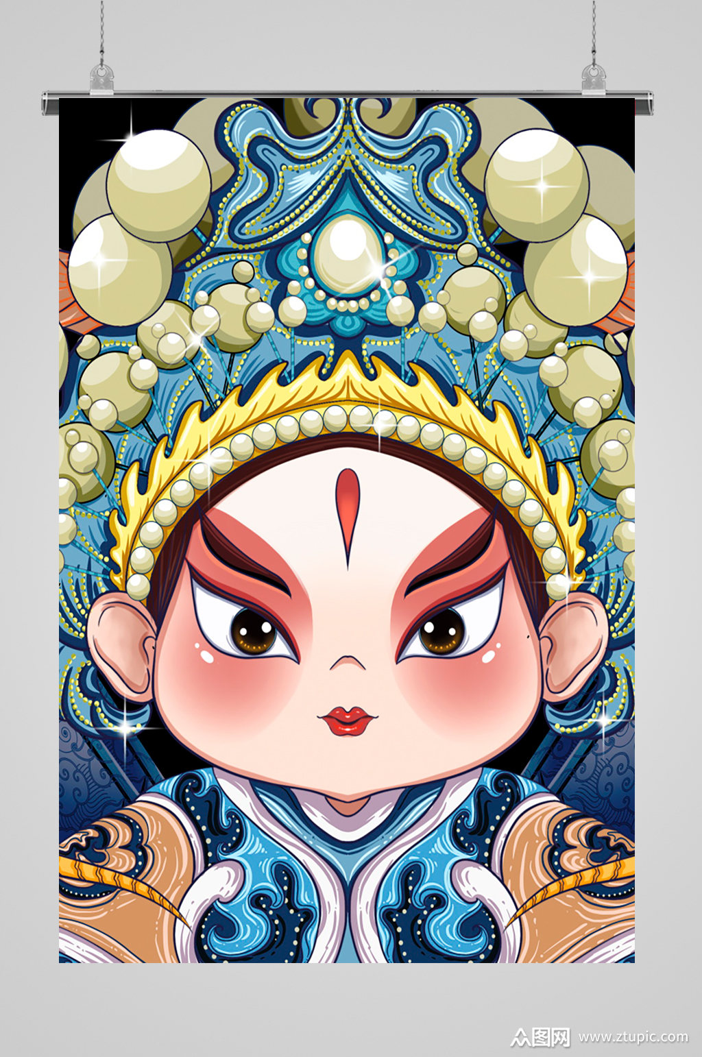 圆脸武生戏曲人物插画素材