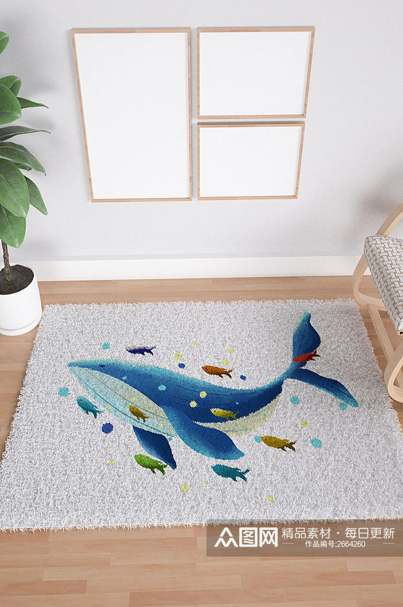 现代鲸鱼贴图地毯样机素材