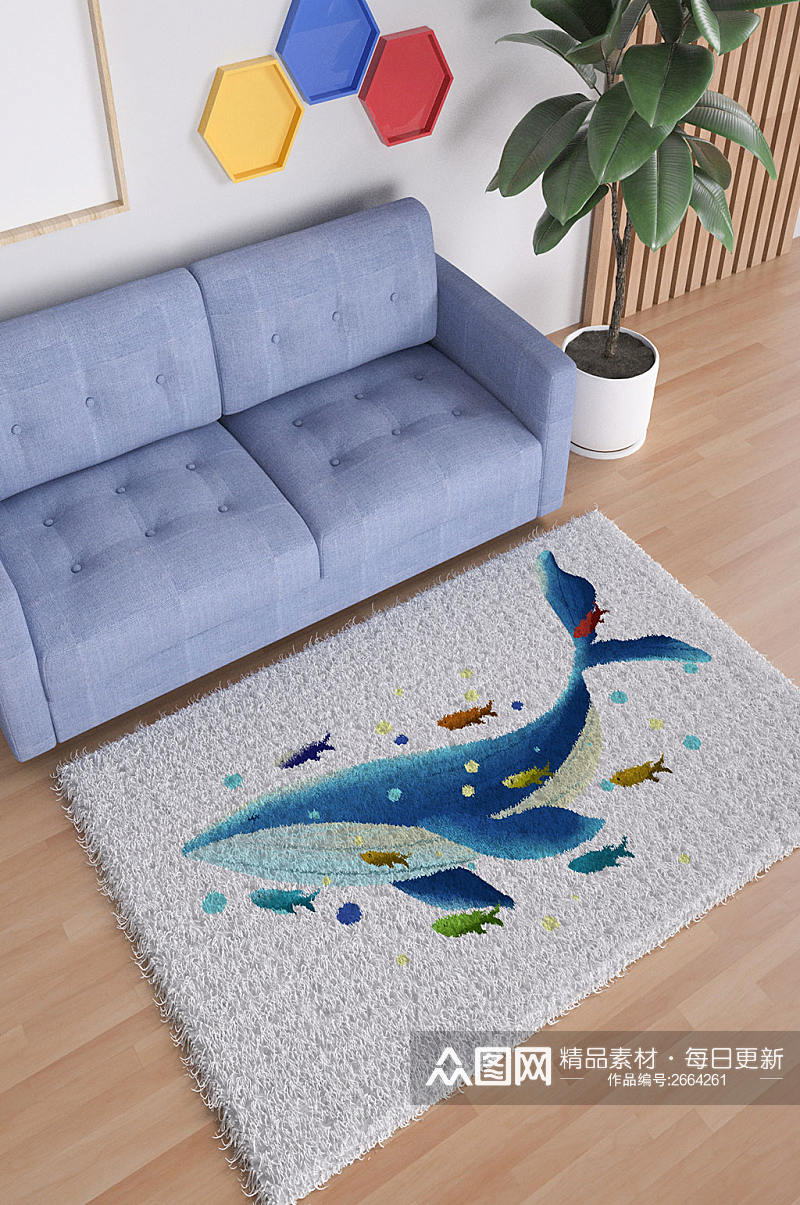 客厅地毯鲸鱼贴图样机素材