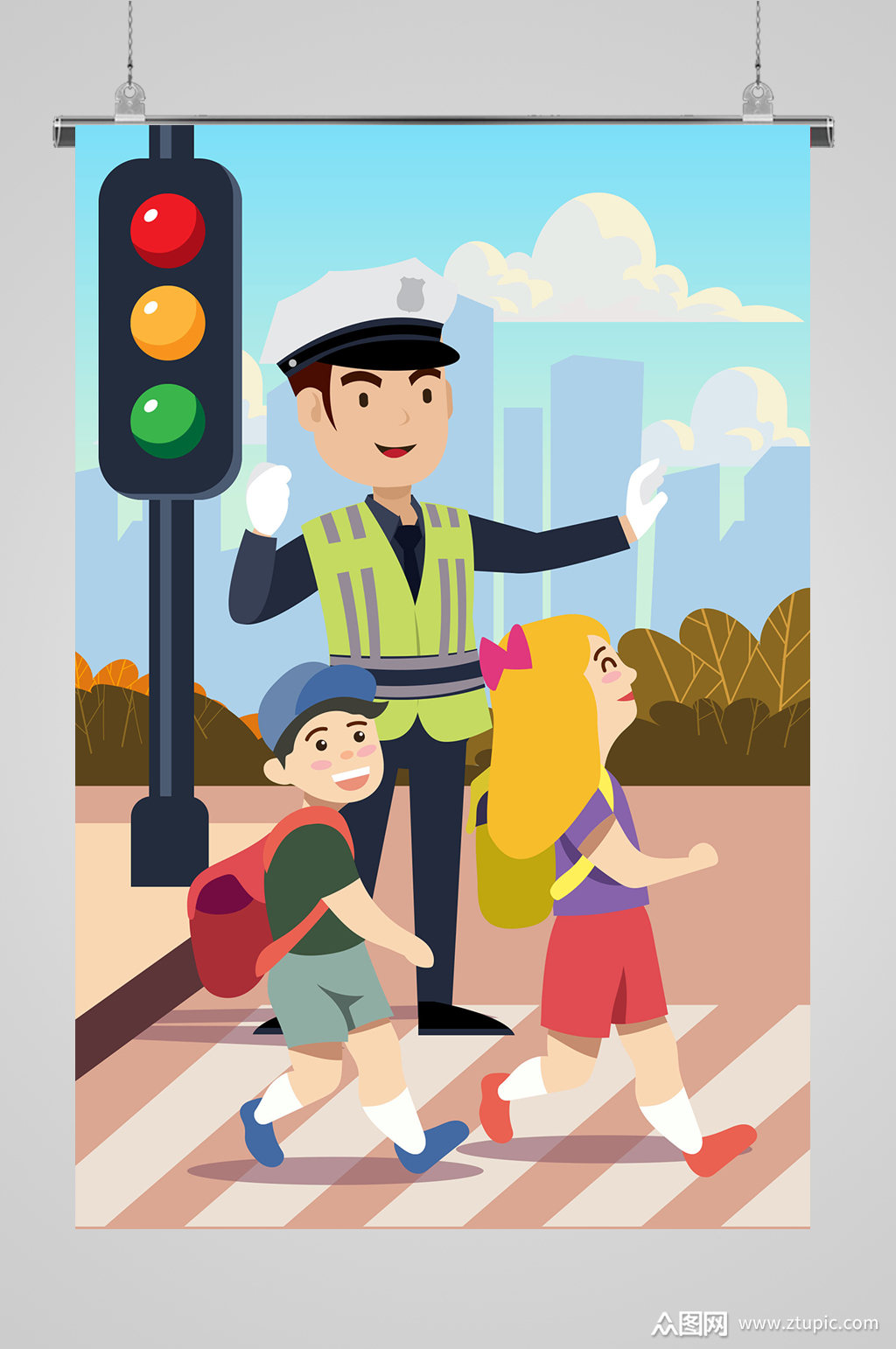 安全出行斑马线指挥宣传素材