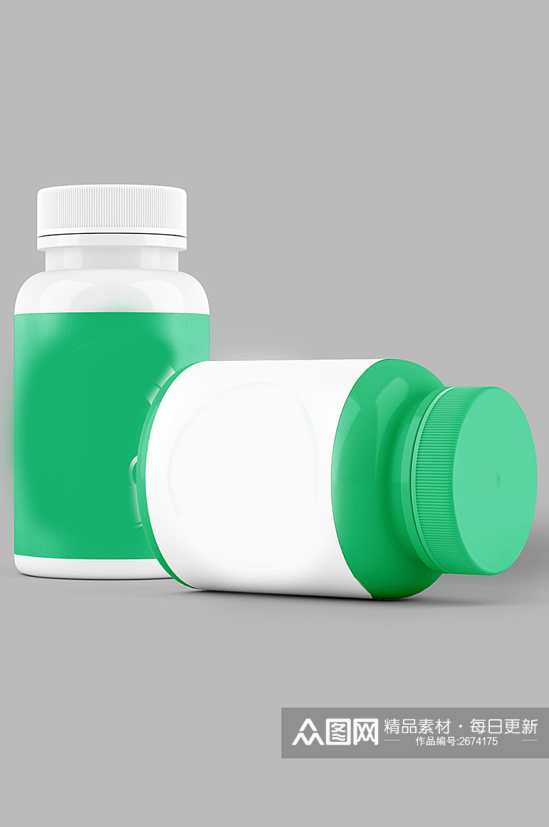 绿色药品包装瓶展示样机素材