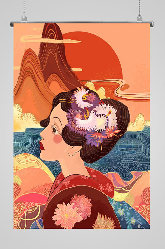 美丽头饰女人插画